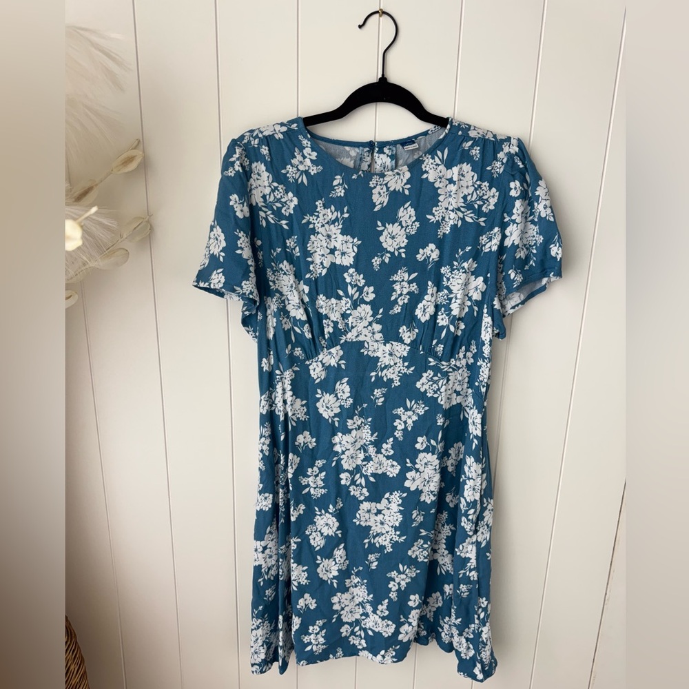 Old Navy Blue‎ Floral Crepe Mini Dress Large Petite